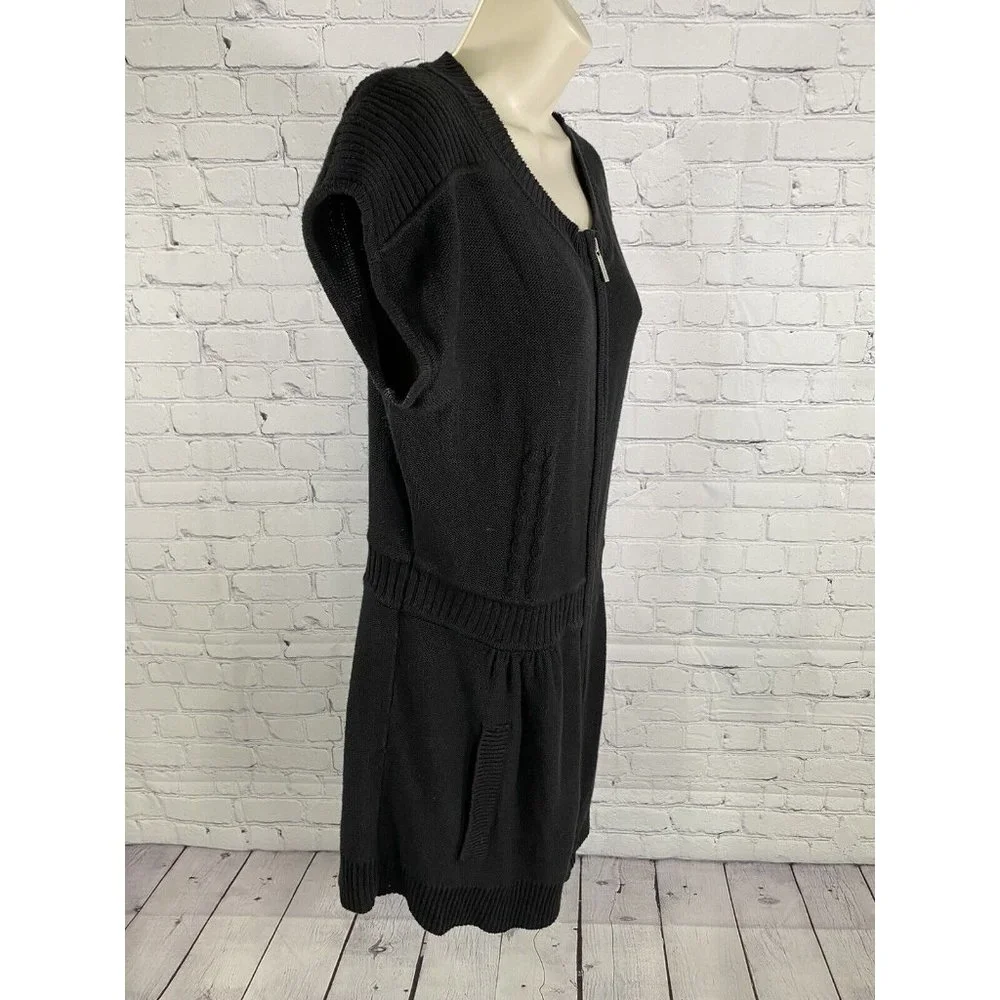 Michael Kors Front Zip Short Sleeve Knit Short Black Casual Dress L